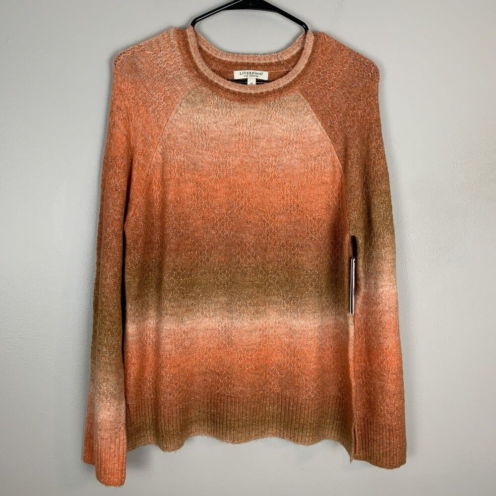 NWT Liverpool Los Angeles Women's Medium Crewneck Sweater Orange Striped Soft